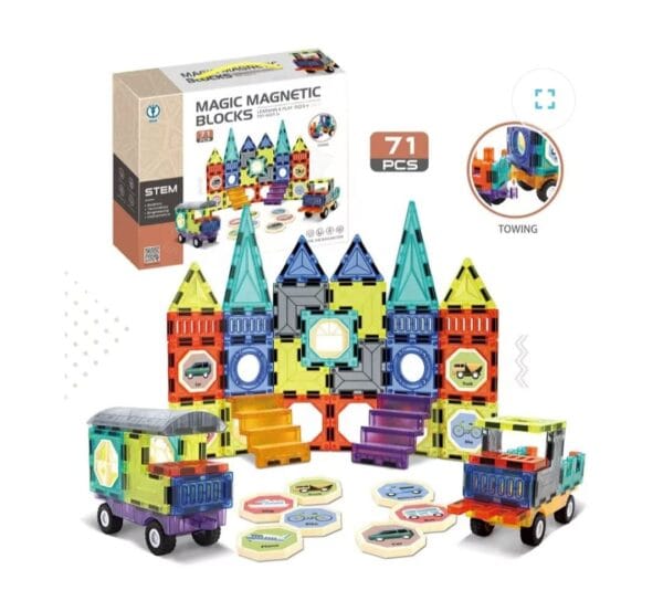 Magnetic Blocks Set 52 pcs  Magnetic Blocks Construction & Building Set, Multicolor - Image 3